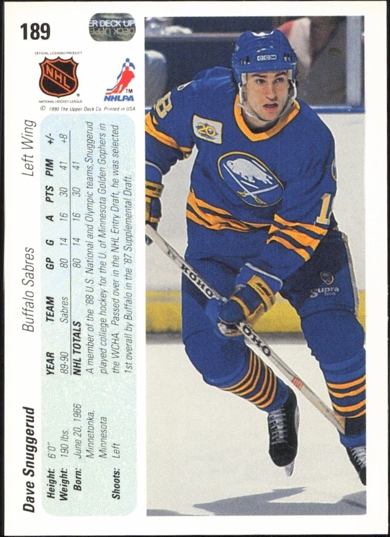 1990-91 Upper Deck Dave Snuggerud #189 hockey trading card back