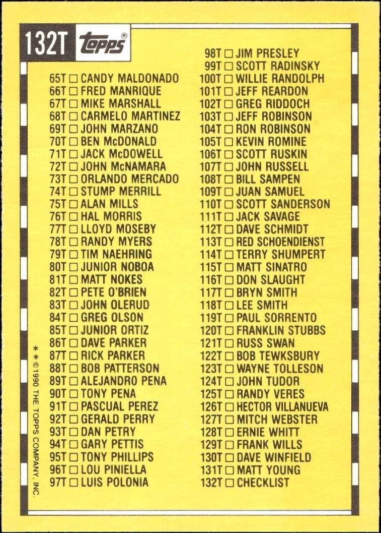 1990 Topps Traded Checklist #132T baseball trading card back