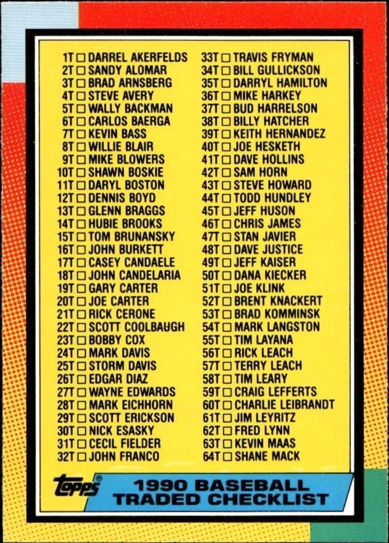 1990 Topps Traded Checklist #132T baseball trading card front