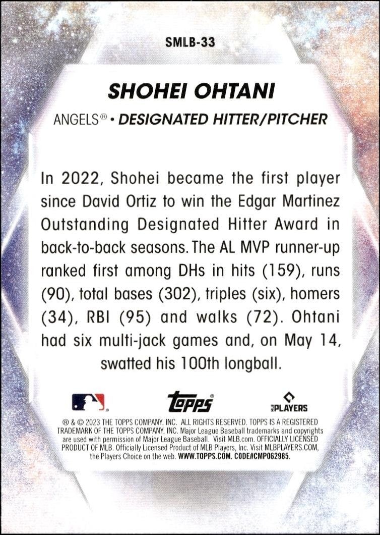 2023 Topps Series 2 Shohei Ohtani #SMLBC-33 baseball trading card back