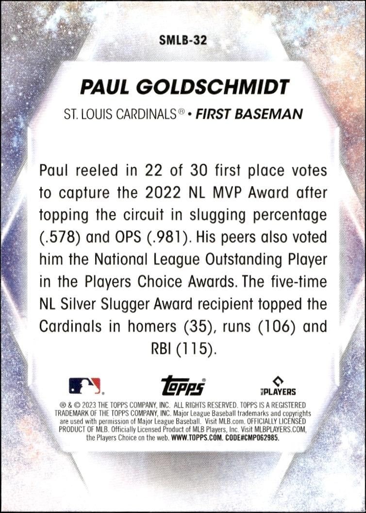 2023 Topps Series 2 Paul Goldschmidt #SMLBC-32 baseball trading card back