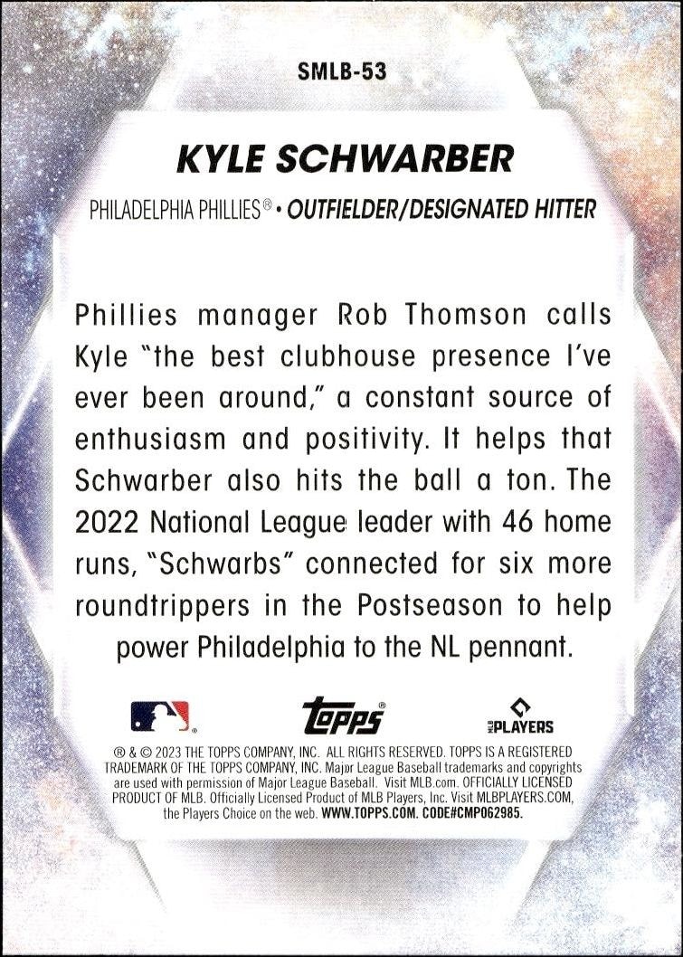 2023 Topps Series 2 Kyle Schwarber #SMLB-53 baseball trading card back