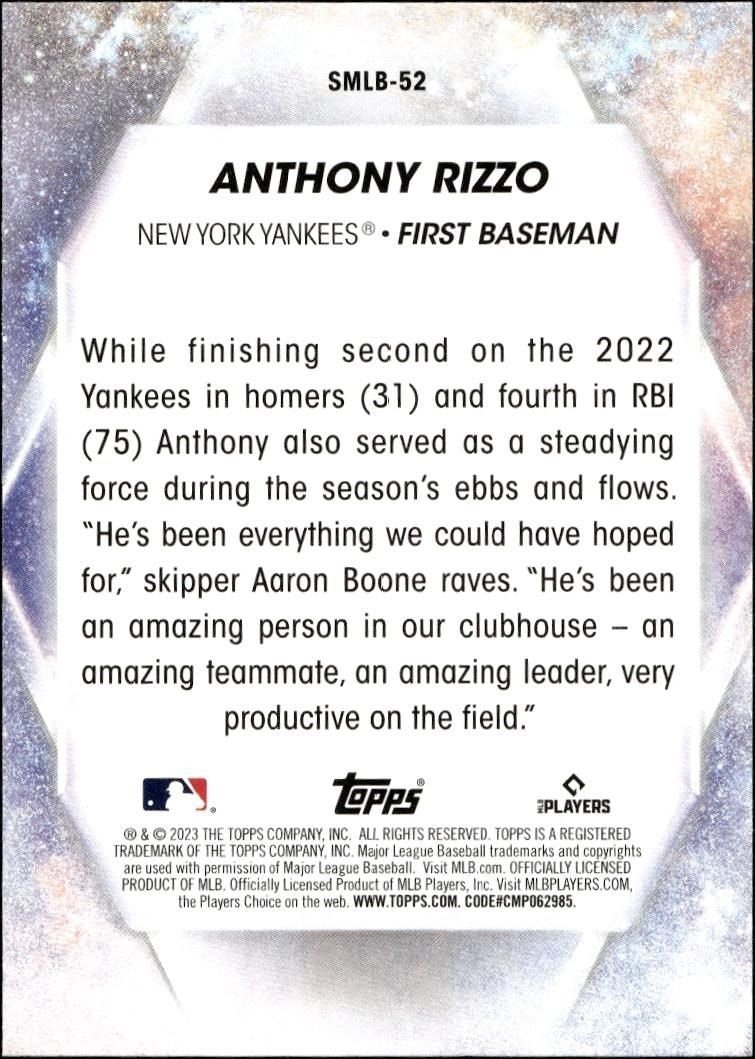 2023 Topps Series 2 Anthony Rizzo #SMLB-52 baseball trading card back