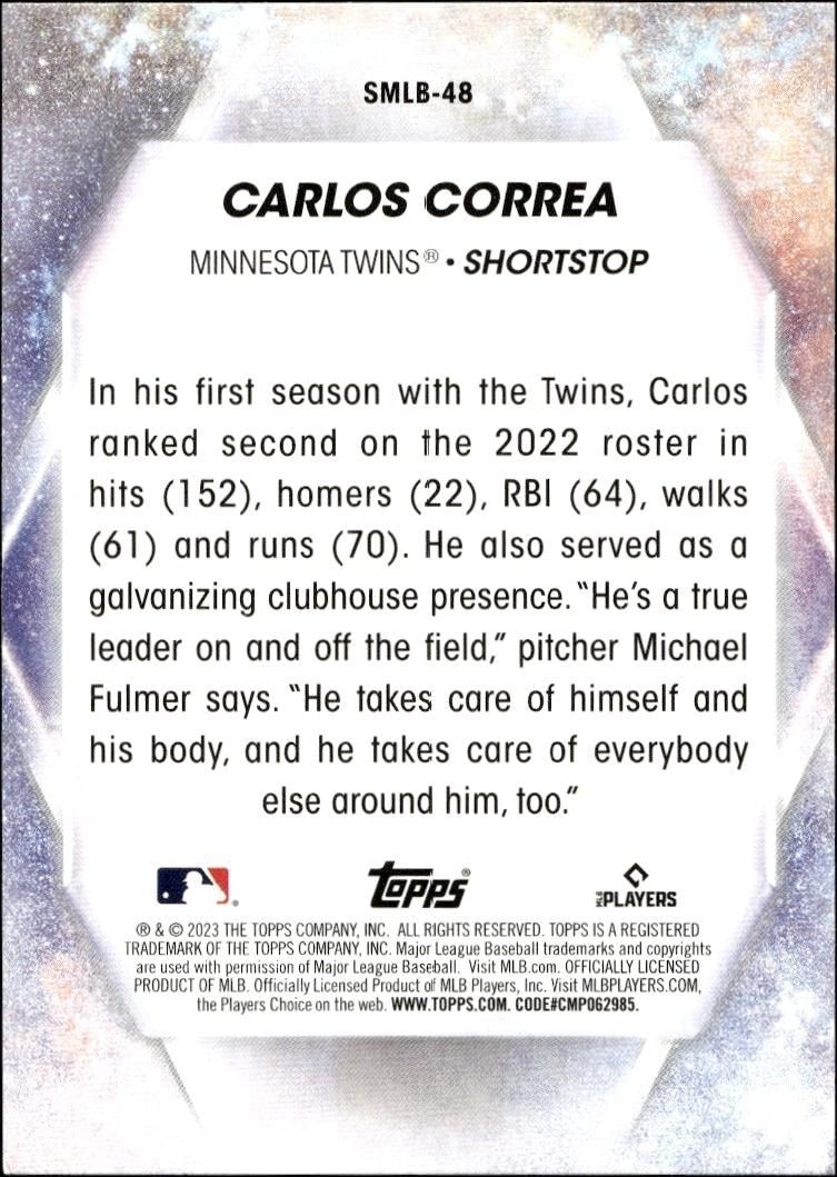 2023 Topps Series 2 Carlos Correa #SMLB-48 baseball trading card back