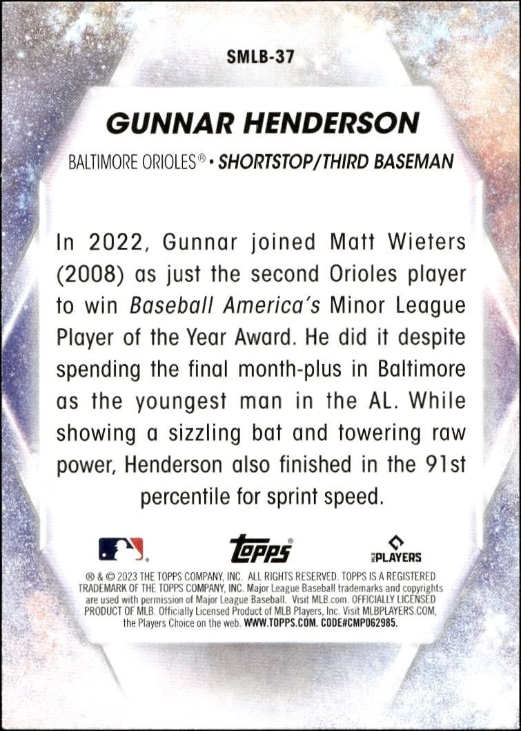 2023 Topps Series 2 Gunnar Henderson #SMLB-37 baseball trading card back