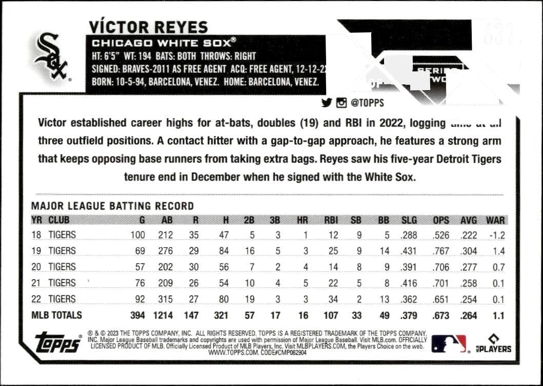 2023 Topps Series 2 Victor Reyes #631 baseball trading card back