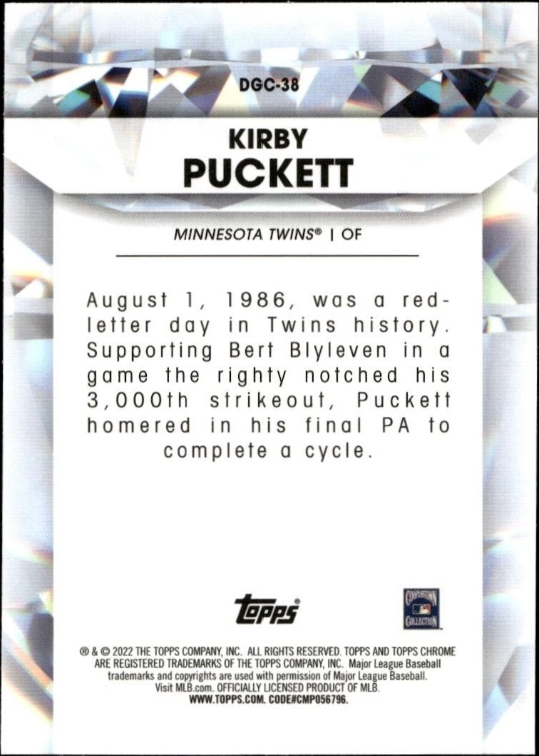 2022 Topps Chrome Update Kirby Puckett #DGC-38 baseball trading card back
