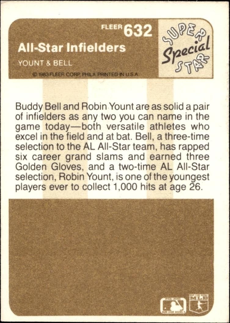 1983 Fleer Robin Yount #632 baseball trading card back