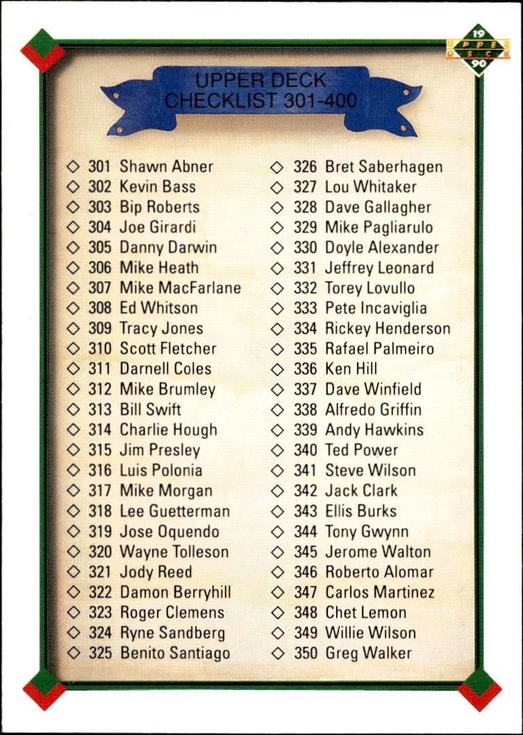 1990 Upper-Deck Low Number Checklist #400 trading card