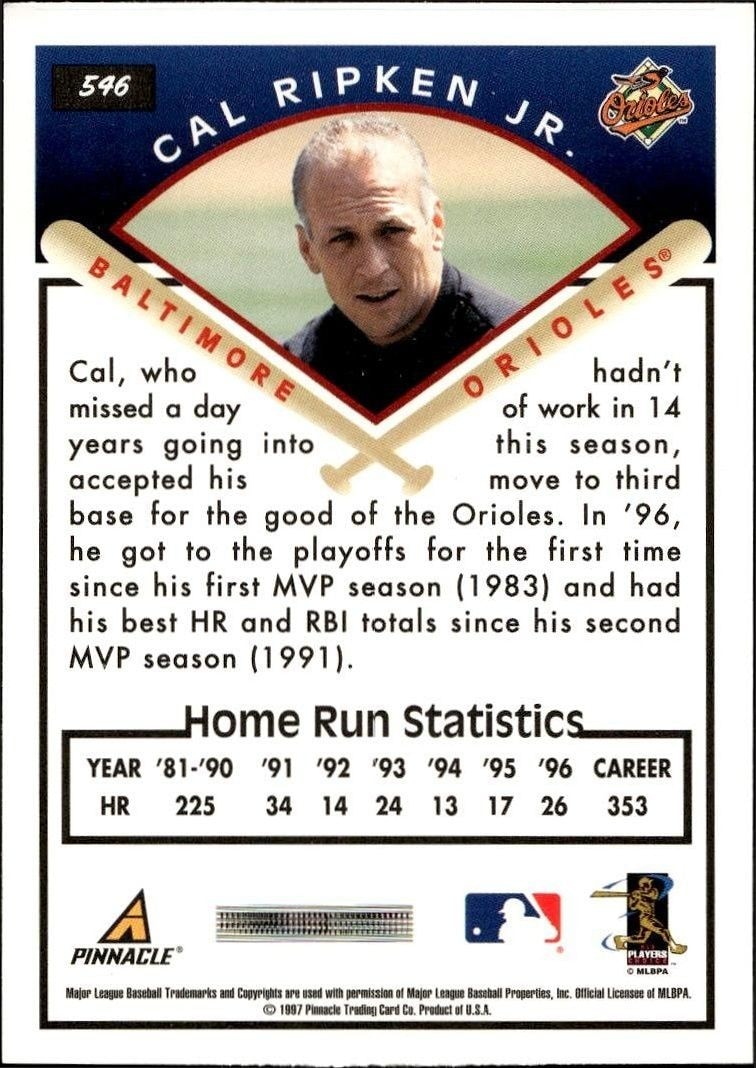 1997 Pinnacle Score Cal Ripken Jr. #546 baseball trading card back