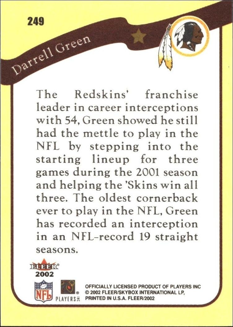 2002 Fleer Darrell Green #249 football trading card back