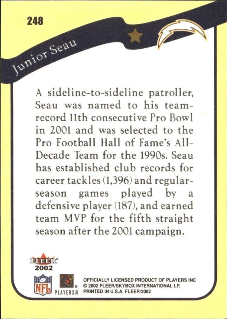2002 Fleer Junior Seau #248 football trading card back