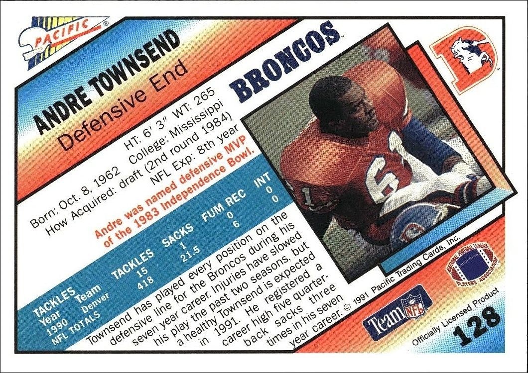 1991 Pacific Andre Townsend #128 football trading card back
