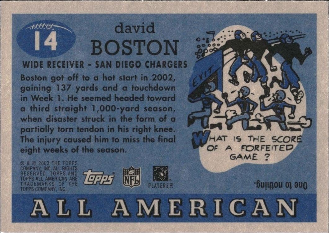 2003 Topps All American David Boston #14 football trading card back