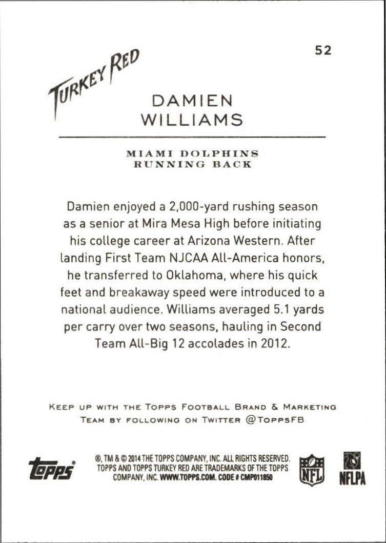 2014 Topps Turkey Red Damien Williams #52 football trading card back