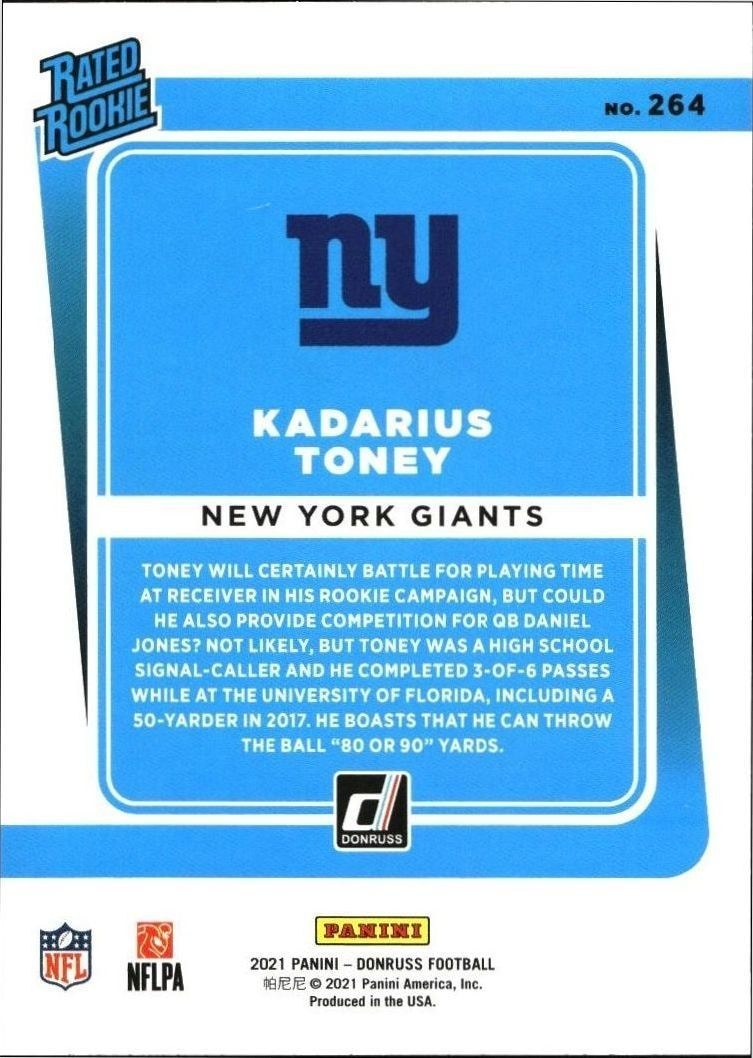 2021 Panini Optic Kadarius Toney #264 football trading card back