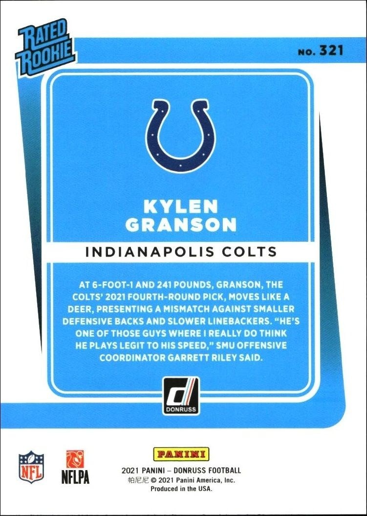 2021 Panini Donruss Kylen Granson #321 football trading card back