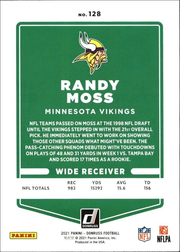 2021 Panini Donruss Randy Moss #128 football trading card back
