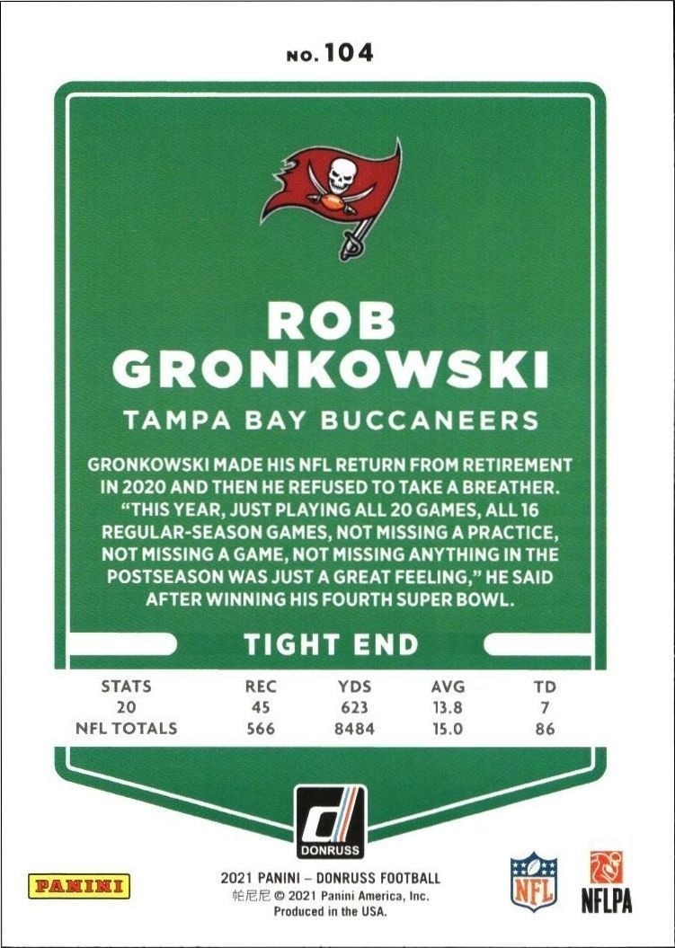 2021 Panini Donruss Rob Gronkowski #104B football trading card back