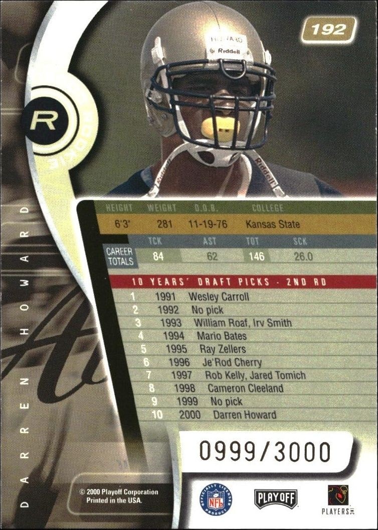 2000 Playoff Absolute Darren Howard #192 football trading card back