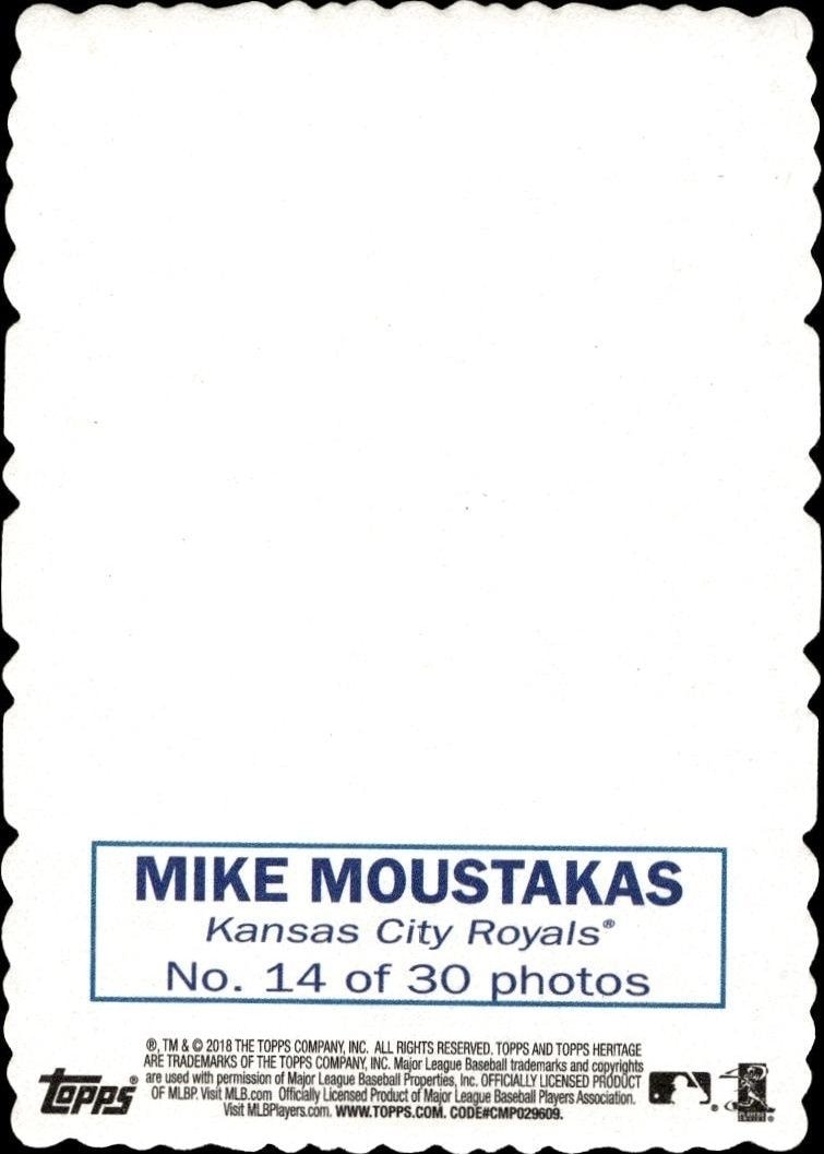 2018 Topps Heritage Mike Moustakas #14 baseball trading card back
