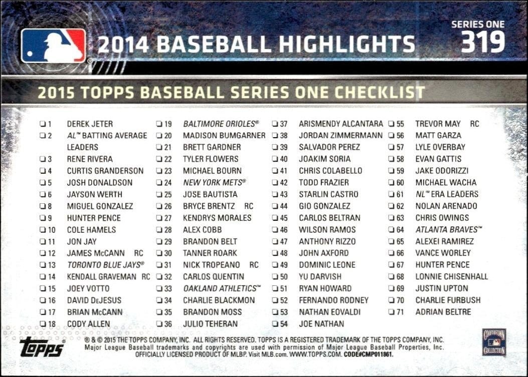 2015 Topps Derek Jeter #319 baseball trading card back