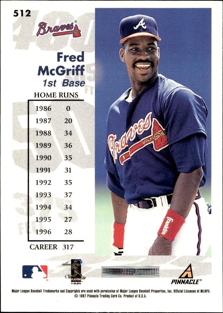 1997 Pinnacle Score Fred McGriff #512 baseball trading card back