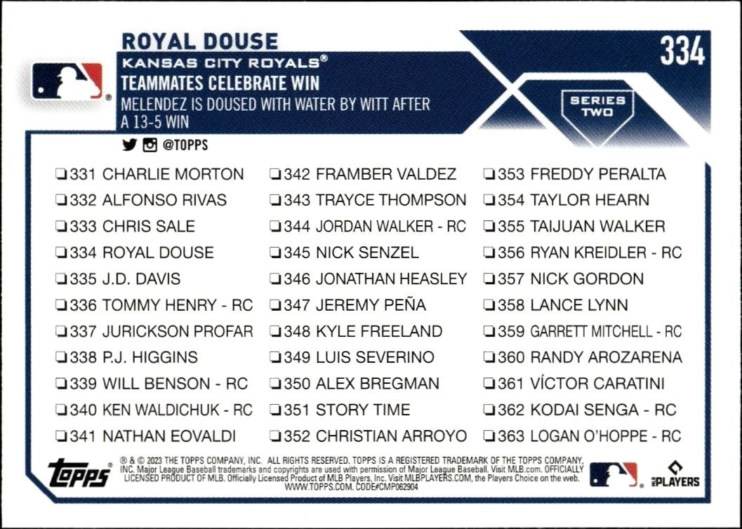 2023 Topps Series 2 Royal Douse #334 baseball trading card back