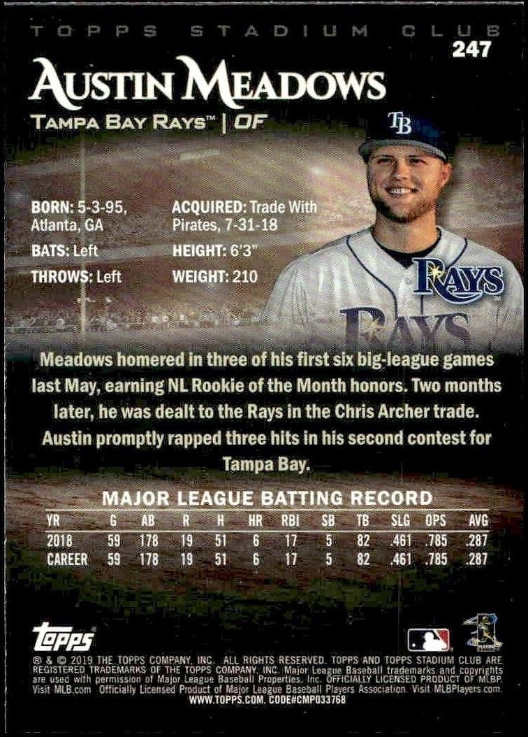 2019 Topps Stadium Club Austin Meadows #247 baseball trading card back