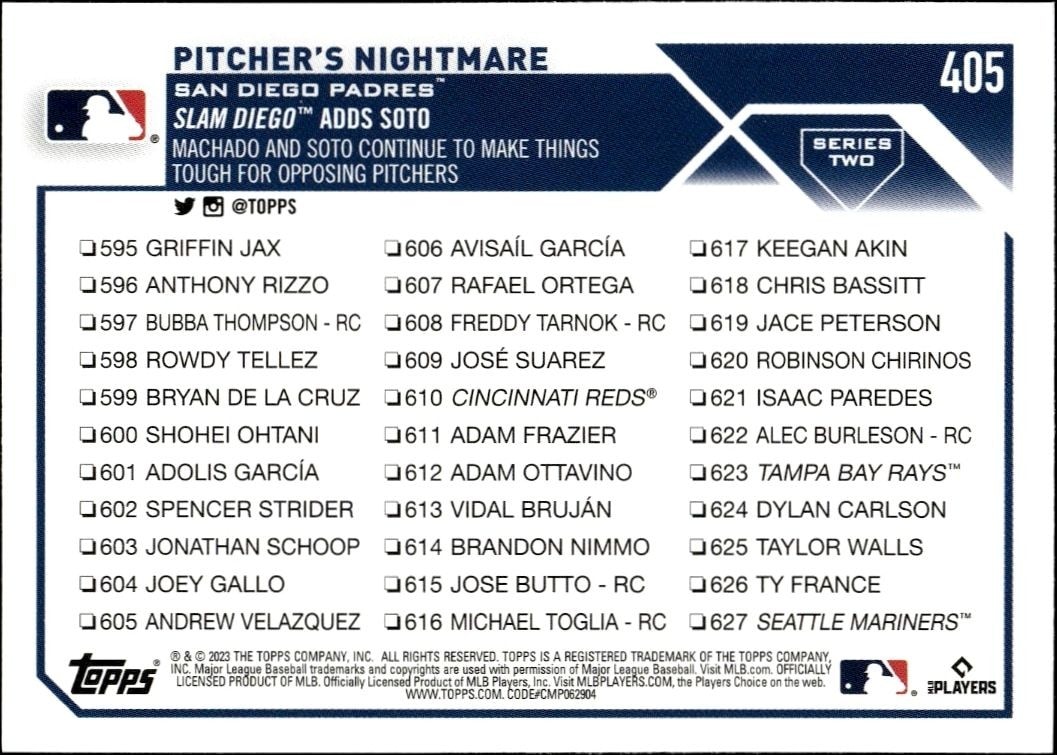 2023 Topps Series 2 Pitcher's Nightmare #405 baseball trading card back