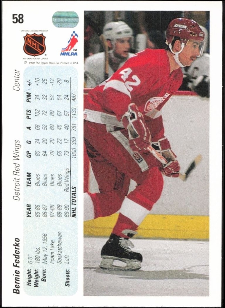 1990-91 Upper Deck Bernie Federko #58 hockey trading card back