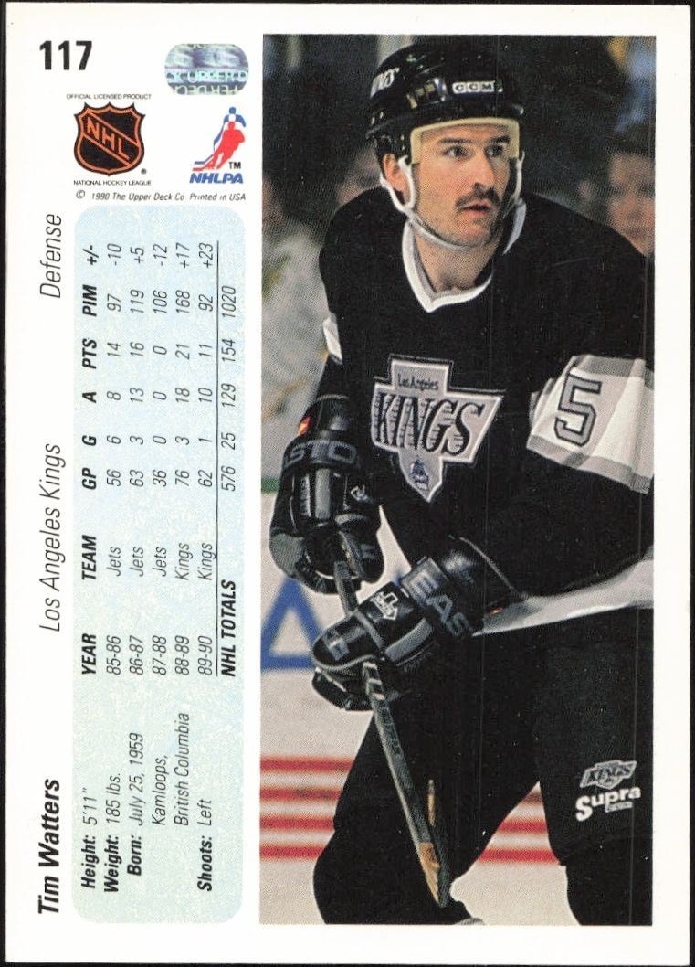 1990-91 Upper Deck Tim Watters #117 hockey trading card back