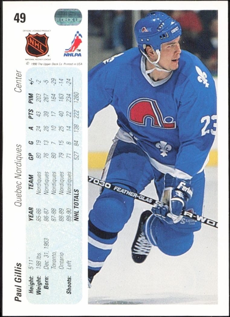 1990-91 Upper Deck Paul Gillis #49 hockey trading card back