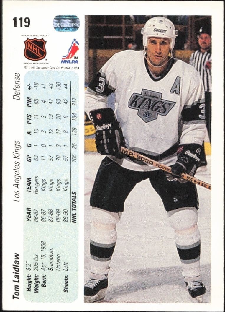 1990-91 Upper Deck Tom Laidlaw #119 hockey trading card back