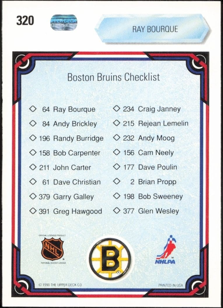 1990-91 Upper Deck Ray Bourque #320 hockey trading card back