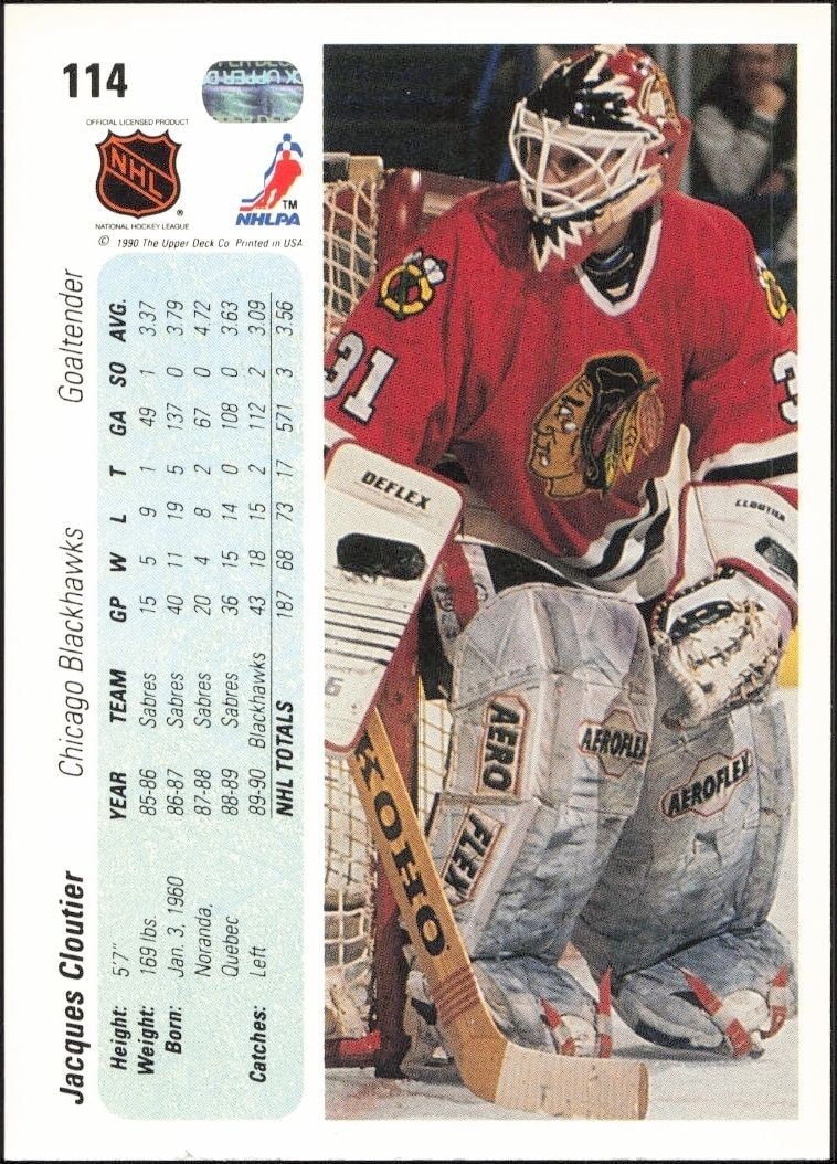 1990-91 Upper Deck Jacques Cloutier #114 hockey trading card back