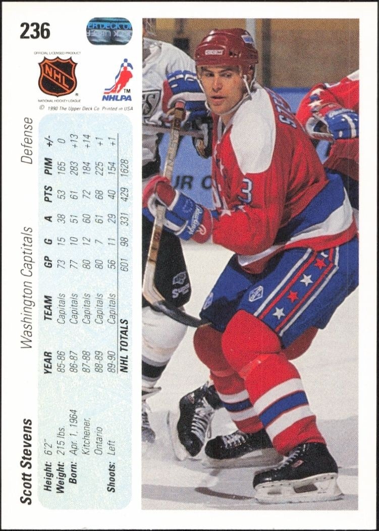 1990-91 Upper Deck Scott Stevens #236 hockey trading card back
