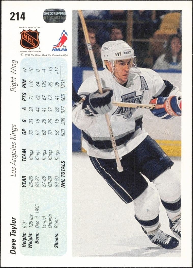 1990-91 Upper Deck Dave Taylor #214 hockey trading card back