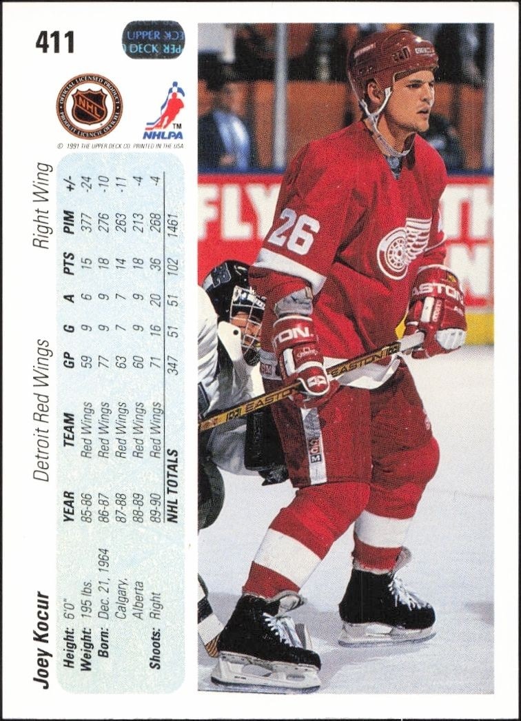 1990-91 Upper Deck Joey Kocur #411 hockey trading card back