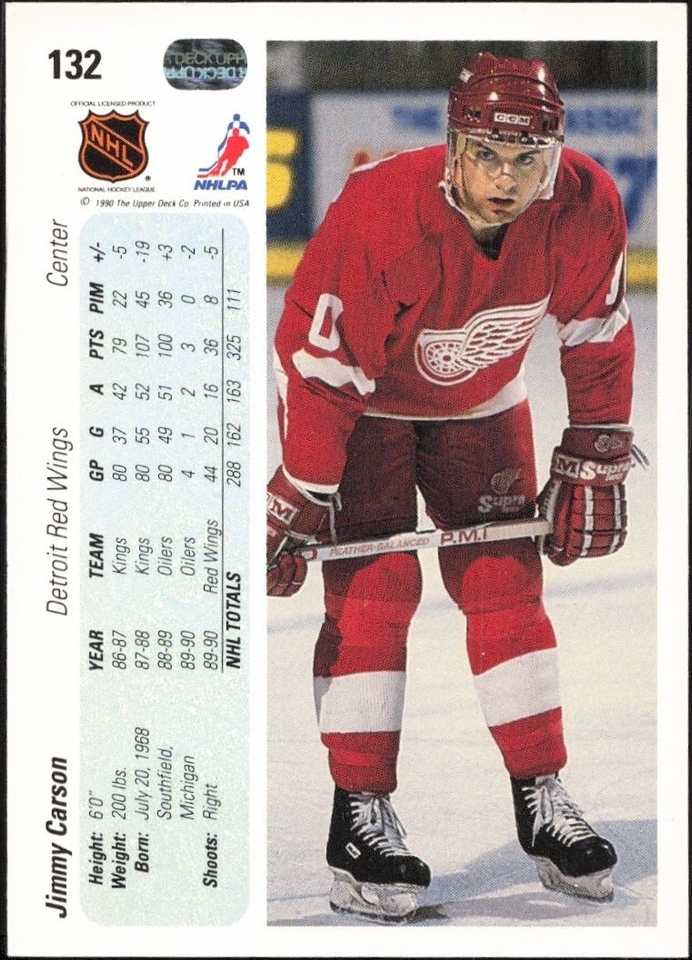 1990-91 Upper Deck Jimmy Carson #132 hockey trading card back