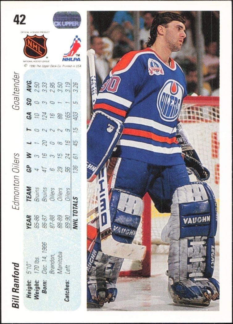 1990-91 Upper Deck Bill Ranford #42 hockey trading card back