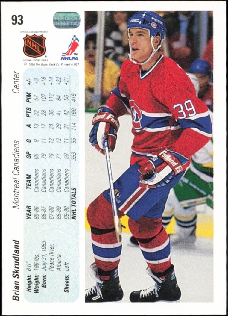 1990-91 Upper Deck Brian Skrudland #93 hockey trading card back