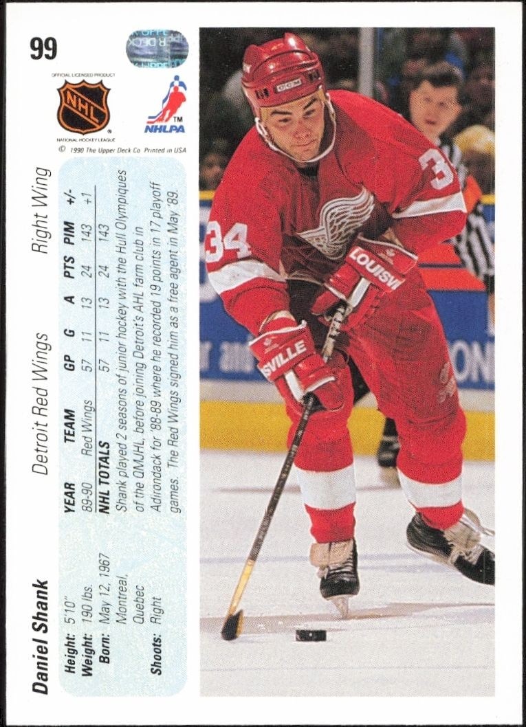 1990-91 Upper Deck Daniel Shank #99 hockey trading card back