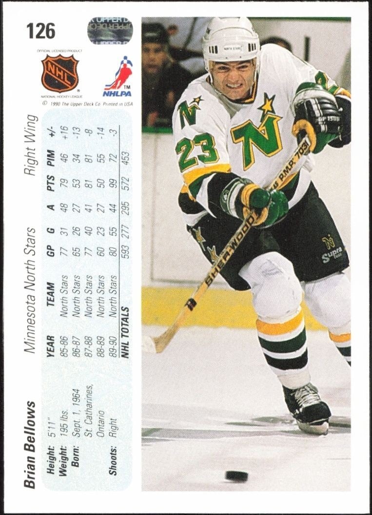 1990-91 Upper Deck Brian Bellows #126 hockey trading card back