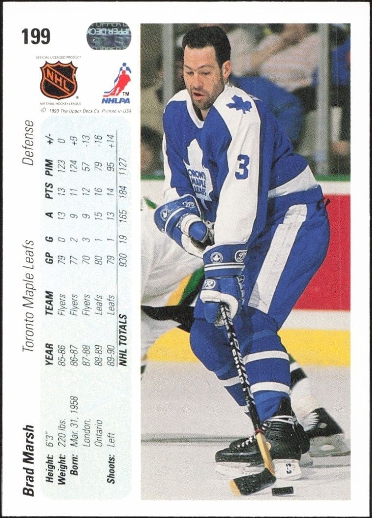 1990-91 Upper Deck Brad Marsh #199 hockey trading card back