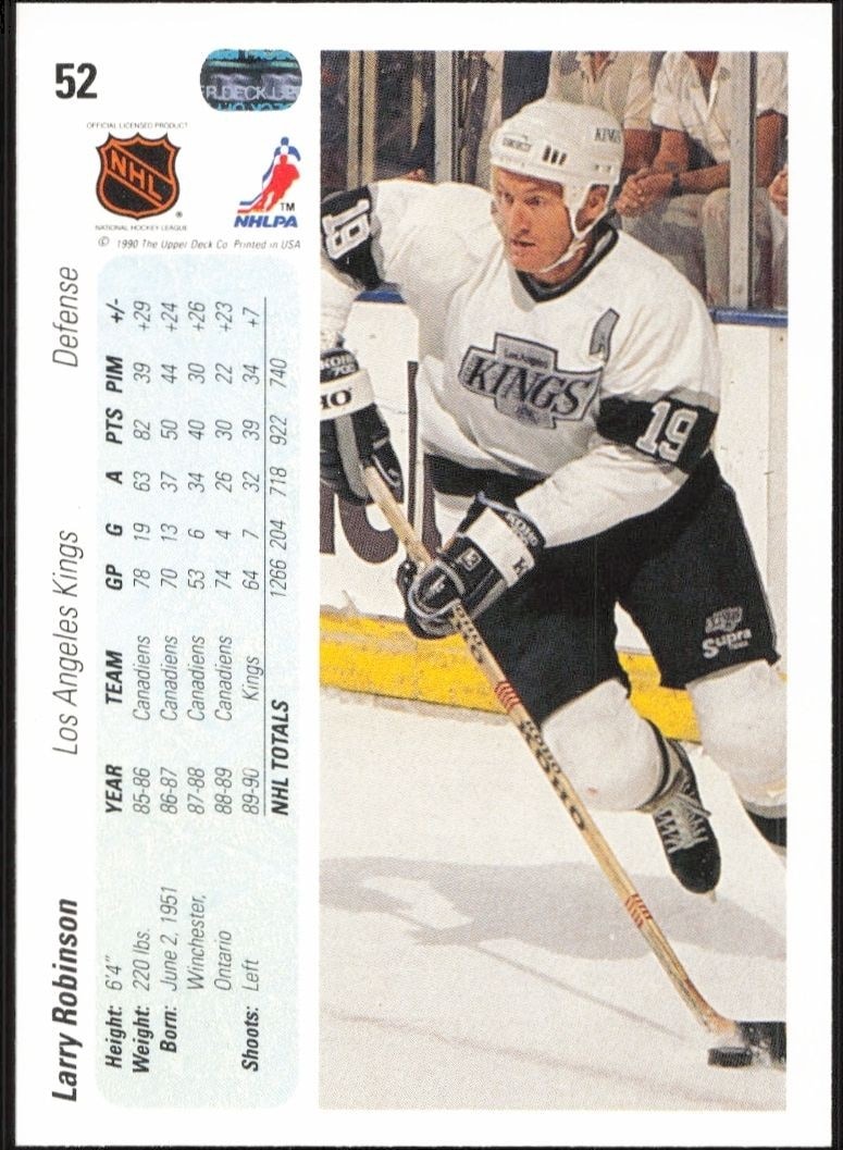 1990-91 Upper Deck Larry Robinson #52 hockey trading card back