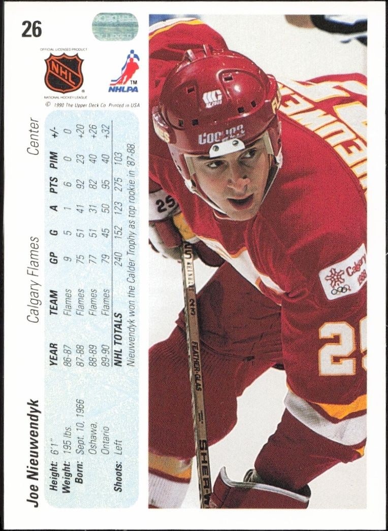 1990-91 Upper Deck Joe Nieuwendyk #26 hockey trading card back