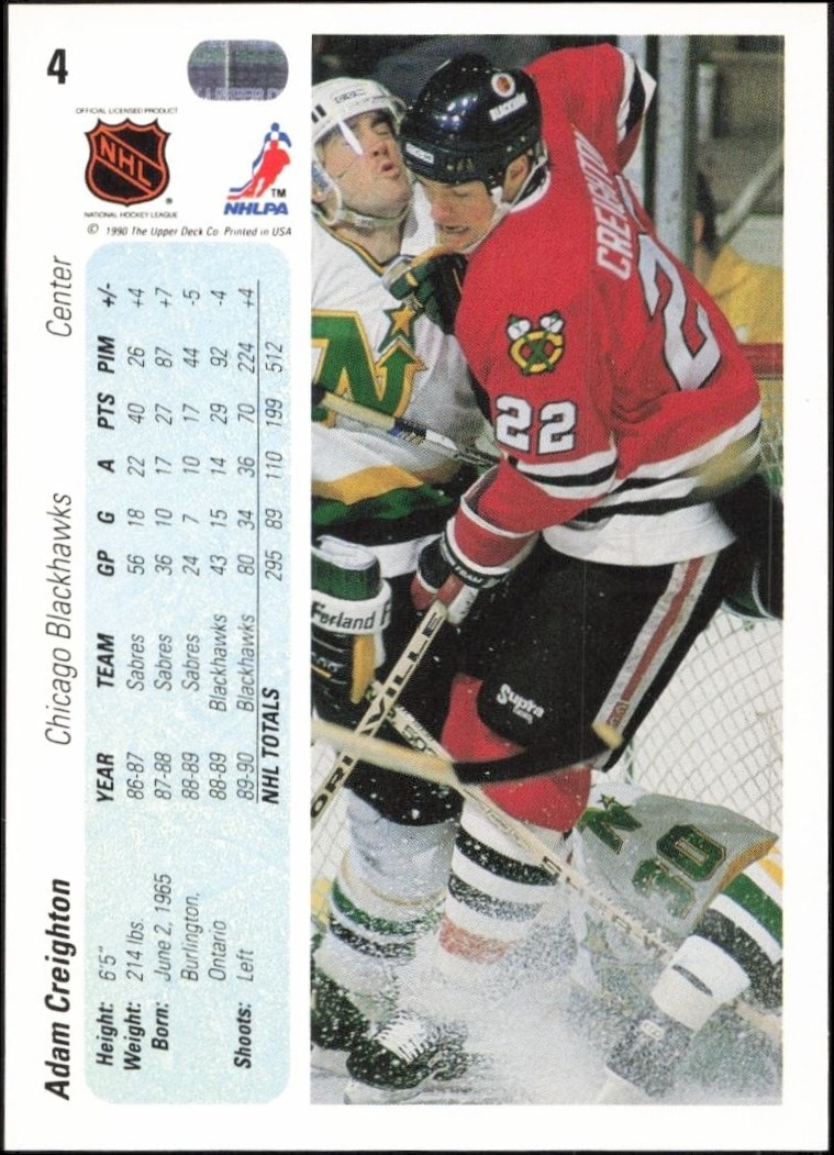 1990-91 Upper Deck Adam Creighton #4 hockey trading card back