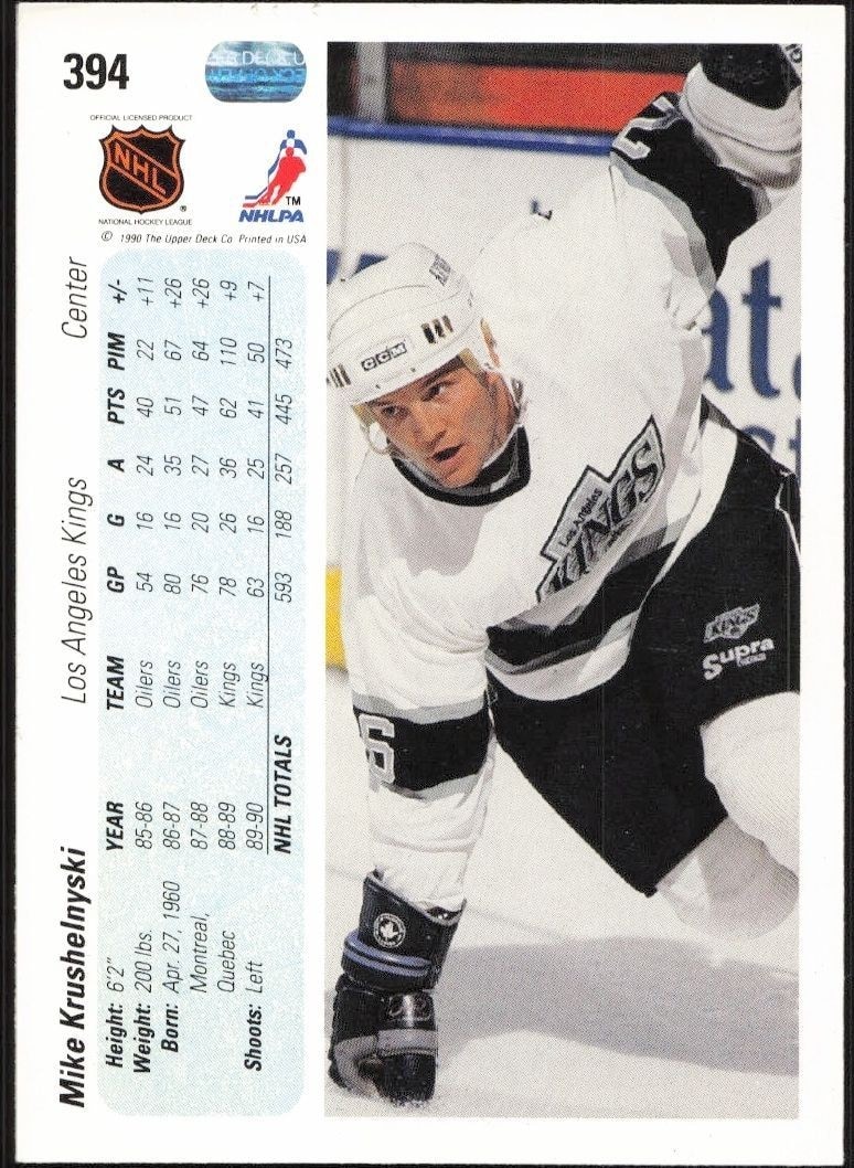 1990-91 Upper Deck Mike Krushelnyski #394 hockey trading card back