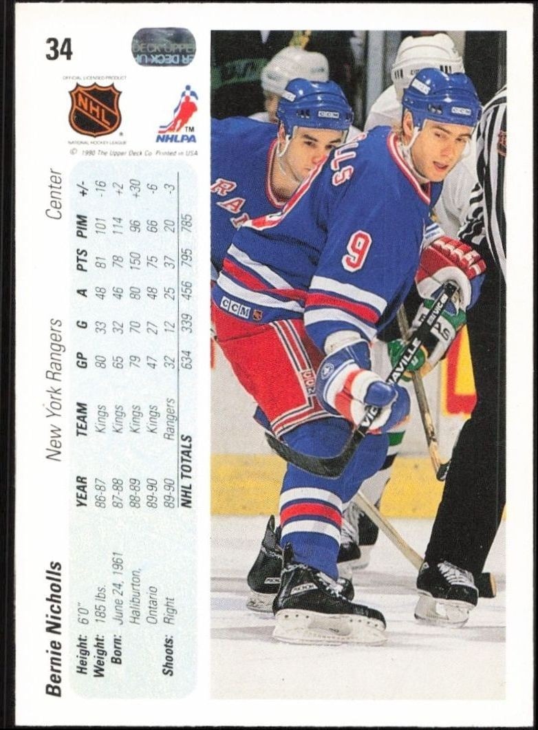 1990-91 Upper Deck Bernie Nicholls #34 hockey trading card back